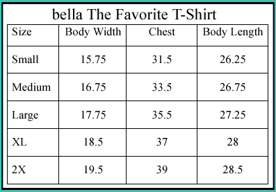 Bella 6004 Size Chart