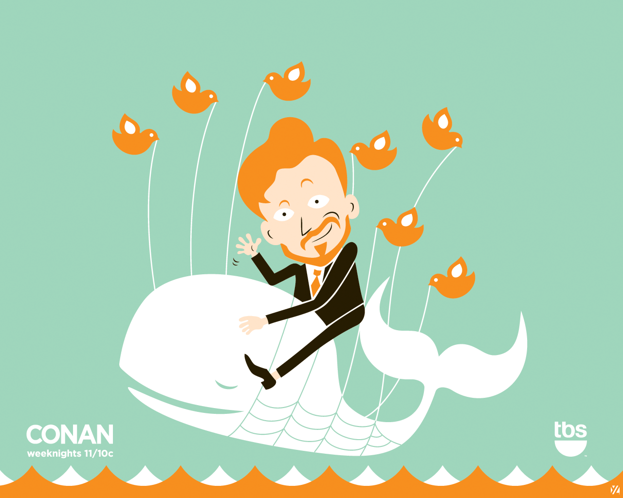Conan rides the Fail Whale as created by artist Yiying Lu