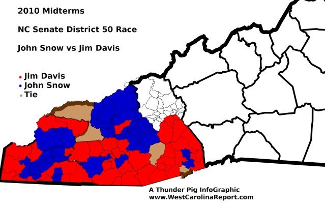 NC Senate District 50 Race by Precinct John Snow v Jim Davis 
InfoGraphic by Bobby Coggins