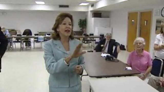 Screen Capture from a video where US Senator Kay Hagan is nailed by a constituent angry over the health care bill in Kernersville, NC