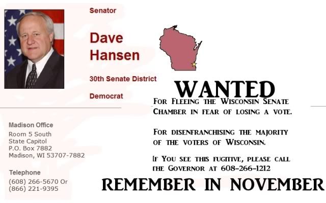 WANTED, Wisconsin Senator for fleeing their job and failing to uphold the oath of office as prescribed in the Wisconsin State Constitution
