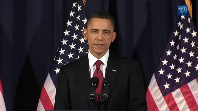 President Obama addresses the nation regarding the US attack on Libya 
Screencap from Video