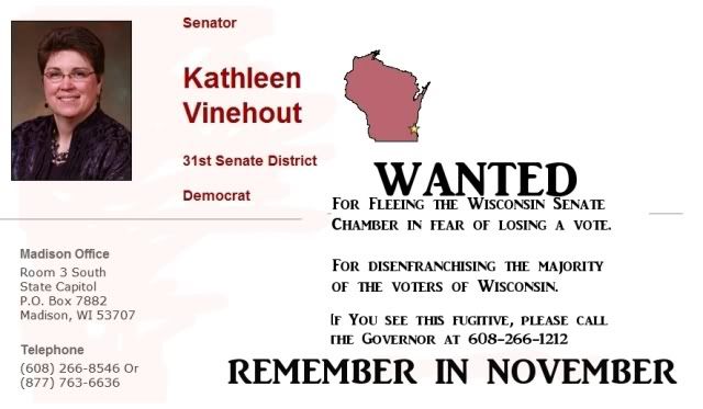 WANTED, Wisconsin Senator for fleeing their job and failing to uphold the oath of office as prescribed in the Wisconsin State Constitution
