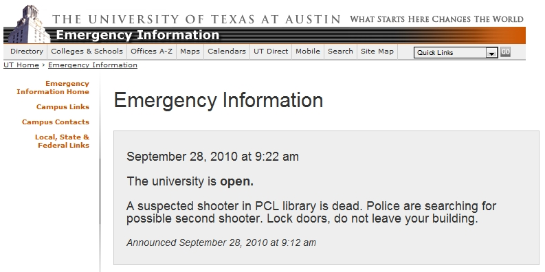 screencap from the university of Texas website