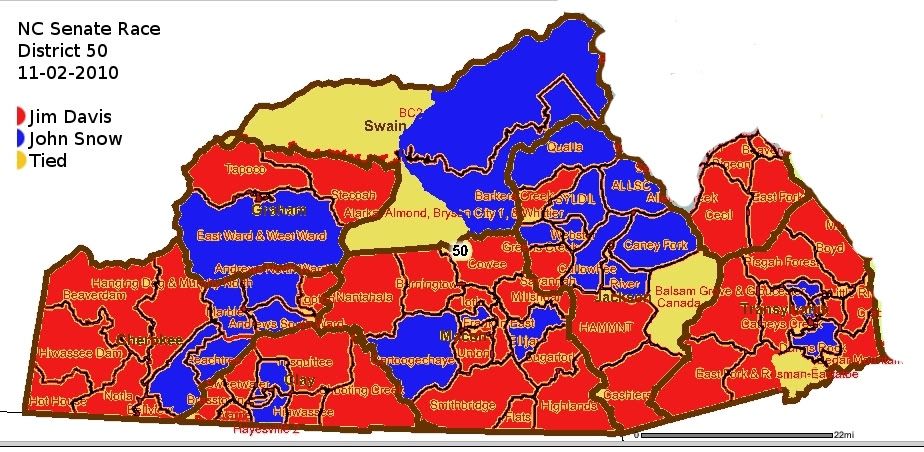 Map of the 50th NC Senate District detailing who won what precinct 
Graphics by Bobby Coggins