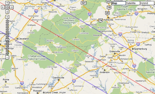 Path of Totality in western North Carolina during the August 21, 2017 Solar Eclipse