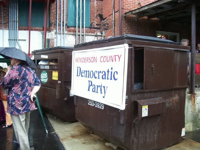 My all-time favorite placement of a Democrat sign, right where it belongs. On a dumpster. 
Photo by Bobby Coggins