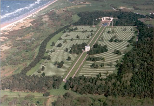 Normandy American Cemetery as viewed from the air. More than 9,000 Americans are buried here.