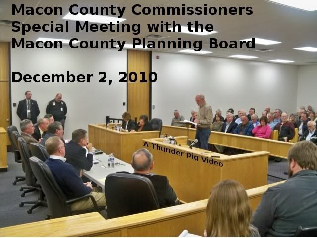 Title card for the special meeting of the Macon County Commissioners with the Macon County Planning Board 
Photo and titles by Bobby Coggins