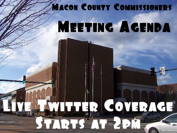 Title card for the live coverage of the Macon County commissioners meeting 
Photo and Graphics by Bobby Coggins