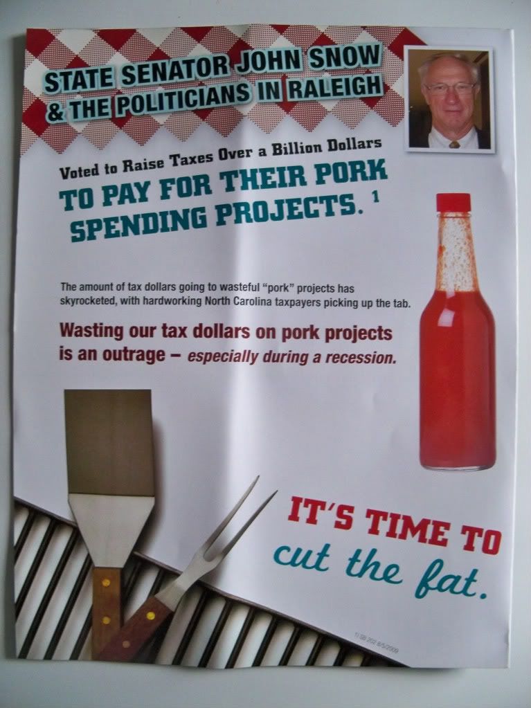 Page Two of Real Jobs NC mailer attacking John Snow. Photo by Bobby Coggins