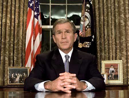 President George W Bush in the Oval Office on the night of September 11, 2001 
Image Courtesy George W Bush Library