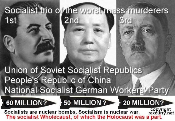 Socialism has killed millions of people. Stalin, Mao and Hitler are the top three socialist murderers in history.