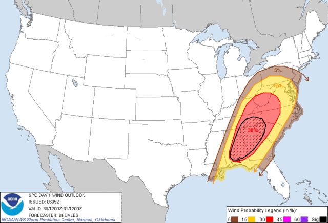 Probabilistic Damaging Wind Graphic