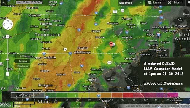 Simulated RADAR per the NAM Computer Model