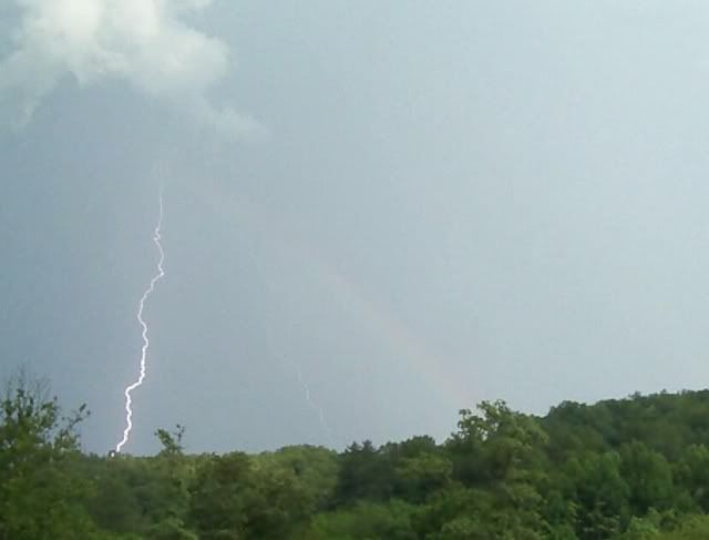 Lightning Bolt and a dim Rainbow near Franklin, NC
