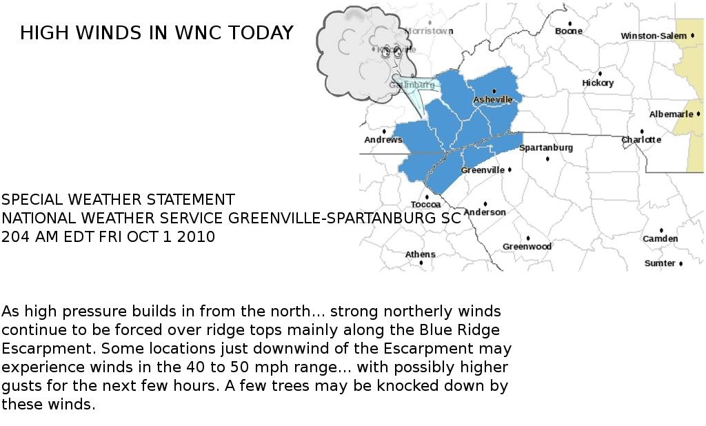 Graphic showing areas affected by High Winds today