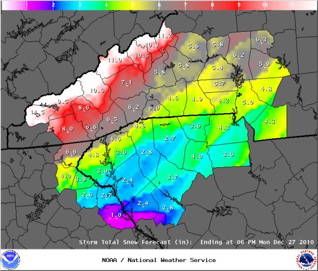 The THIRD Snow Depth Forecast on the 2010 Christmas Storm Courtesy of the Greenville Office of the National Weather Service