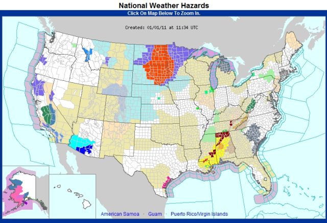 National Hazards Map  Courtesy the National Weather Service