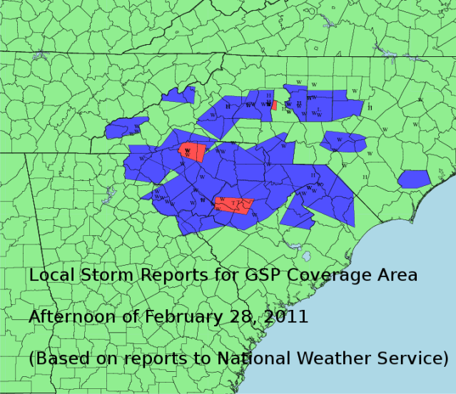 Map based on data reported to the National Weather Service