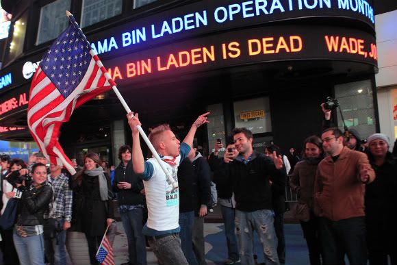 Crowds celebrate the death of Osama Bin Laden in Times Square