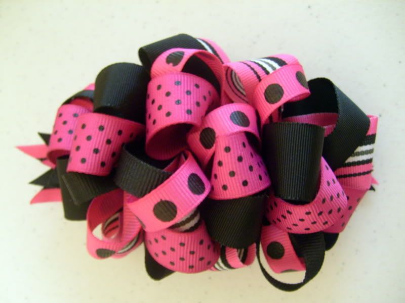 HOT PINK BLACK LOOPY BOW