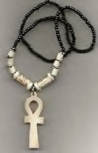 G-006A (Gift, artifact 6, arial view):  Beige and Black Ankh Necklace