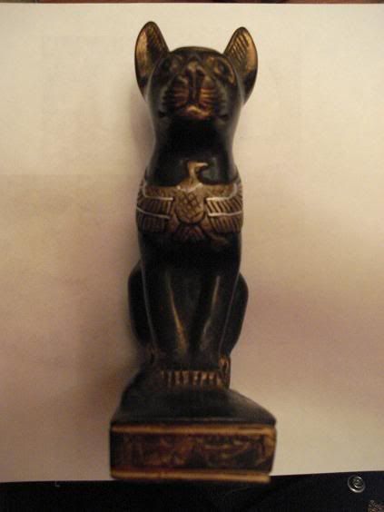 S-005F (Store, artifact 5, front view):  Black and Gold Bastet Statue