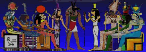 Representing less than half a percent of Egyptian deities is the Ennead.  Starting from the left:  Horus, Shu, Tefnut, Isis, Seth, Nephthys, Osiris, Geb, and Nut.