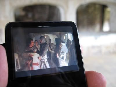 Monty Python and The Holy Grail being viewed on an iPod in Doune Castle