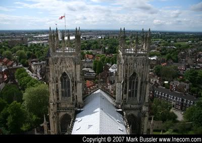 View from the top of Yorkminster Cathedral overlooking York, England