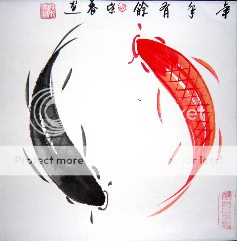 Fengshui Carps Koi Fish Chinese Inkbrush Painting Art